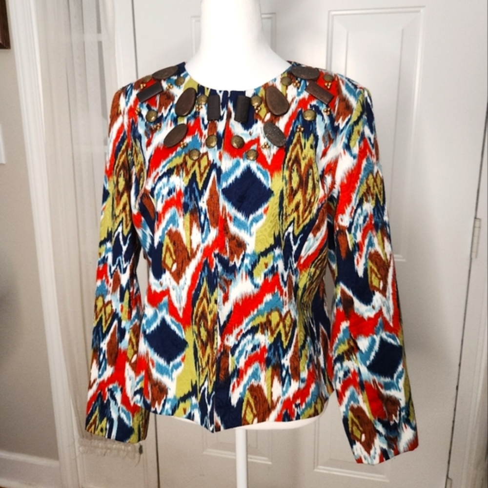 MetroStyle Women's Jacket Wood and Metal Embellishments Size Medium